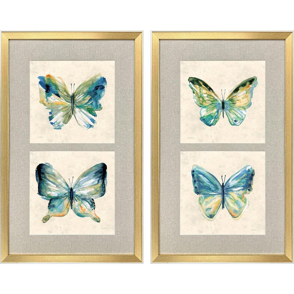 Set Of Two Watery Butterfly Gold Framed Wall Art HomeRoots