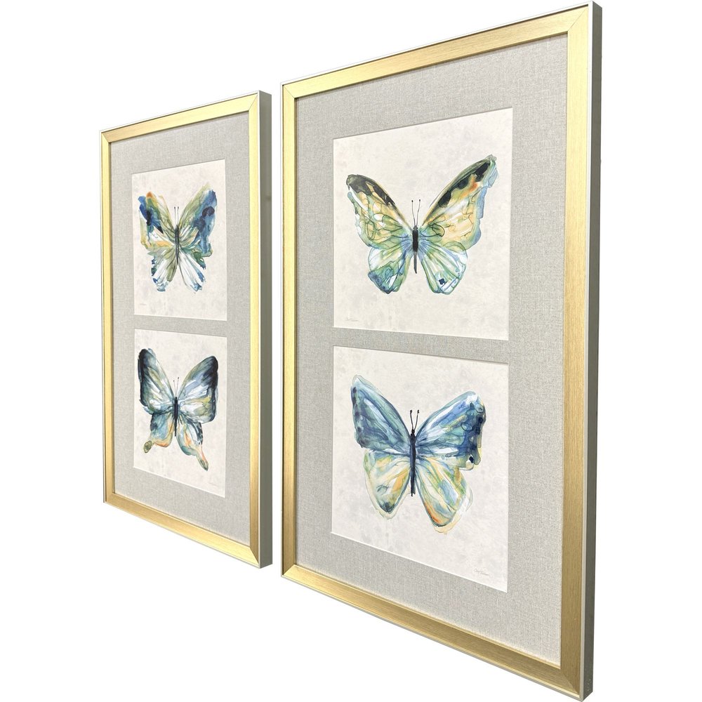 Set Of Two Watery Butterfly Gold Framed Wall Art HomeRoots