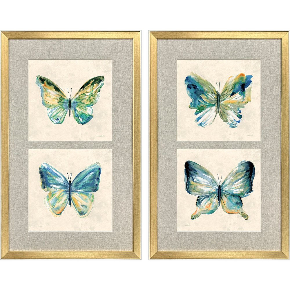 Set Of Two Watery Butterfly Gold Framed Wall Art HomeRoots