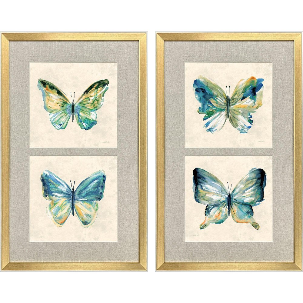 Set Of Two Watery Butterfly Gold Framed Wall Art HomeRoots