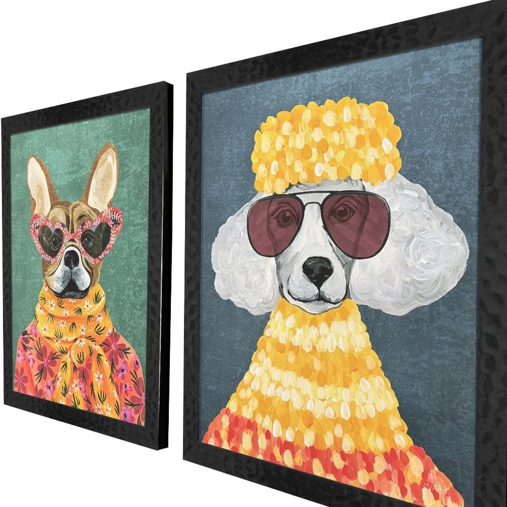 Set Of Two Whimsy Dog II Black Framed Wall Art HomeRoots