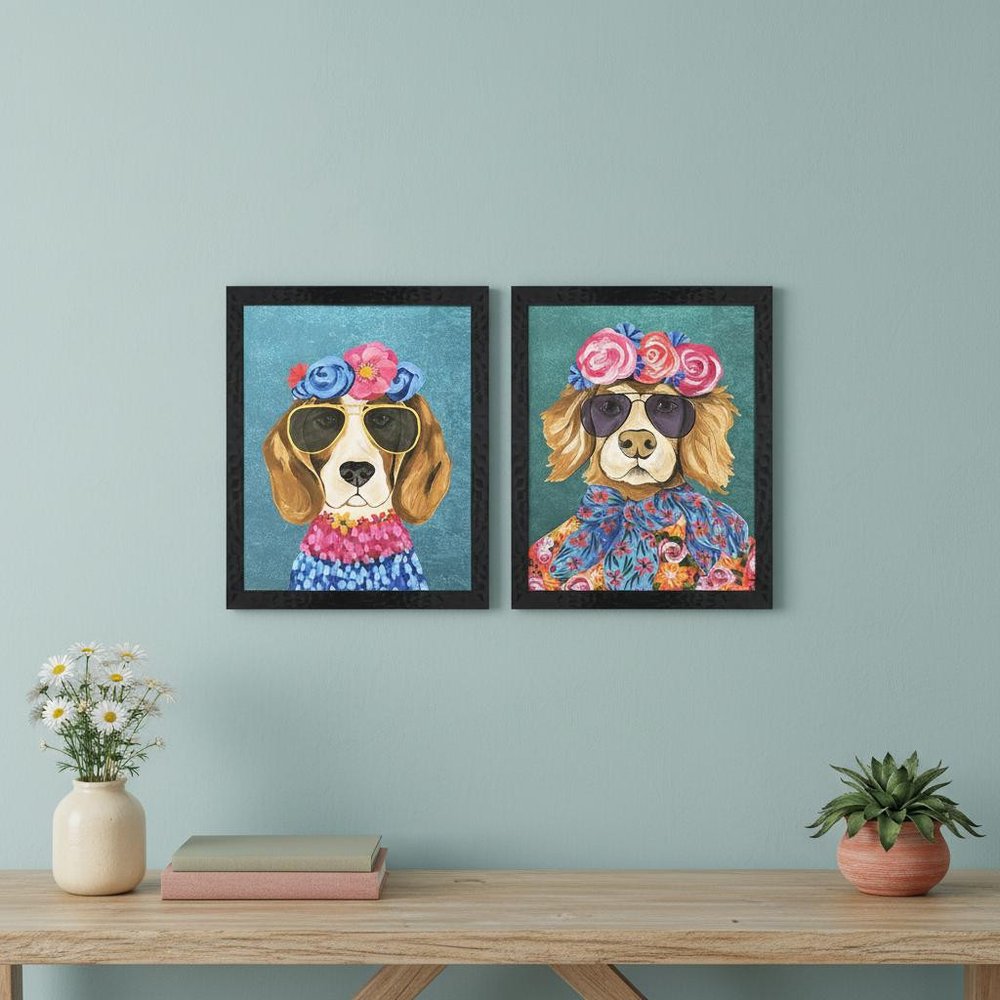 Set Of Two Whimsy Dog III Black Framed Wall Art HomeRoots