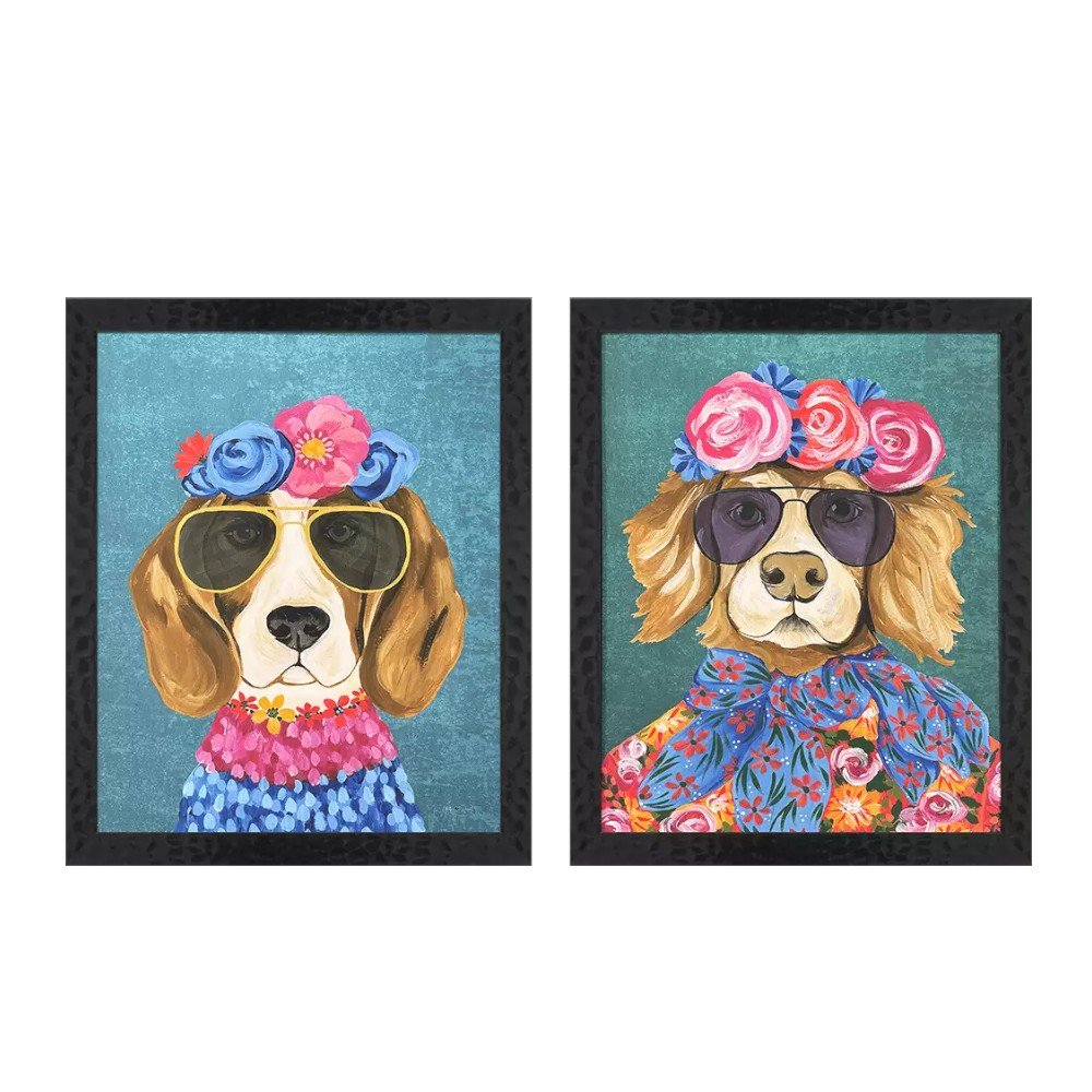 Set Of Two Whimsy Dog III Black Framed Wall Art HomeRoots