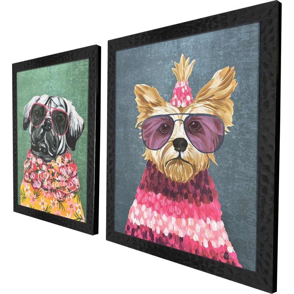 Set Of Two Whimsy Dog IV Black Framed Wall Art HomeRoots