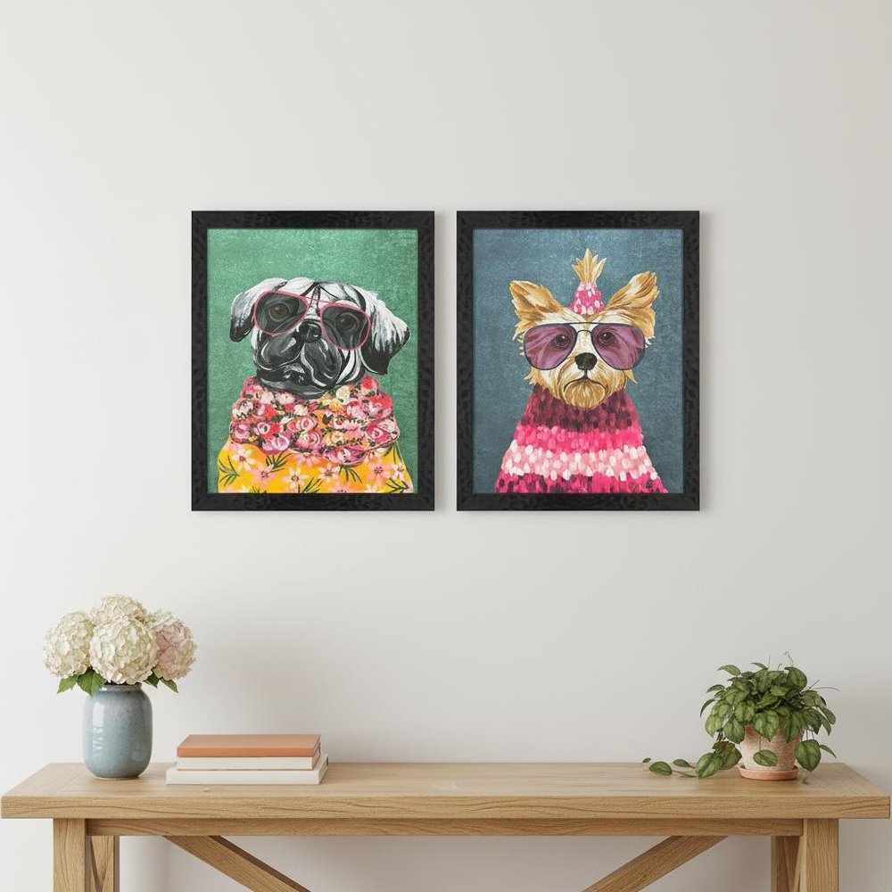 Set Of Two Whimsy Dog IV Black Framed Wall Art HomeRoots