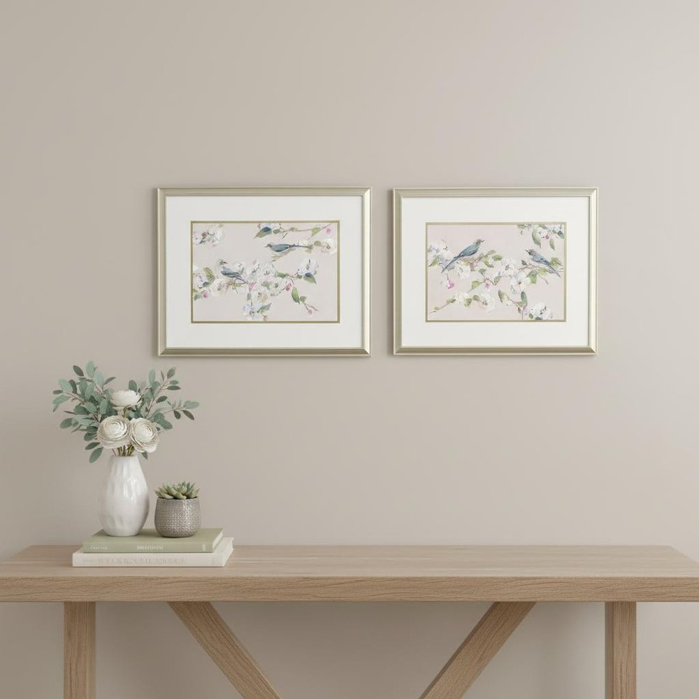 Set Of Two Birds on Branches Gold Framed Wall Art HomeRoots