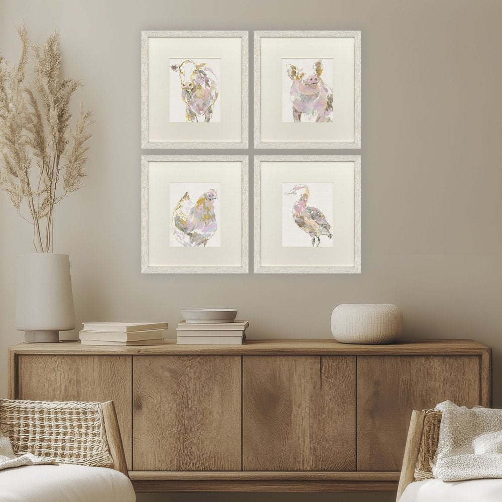 Set Of Four Barnyard Buds Distressed White Framed Wall Art HomeRoots