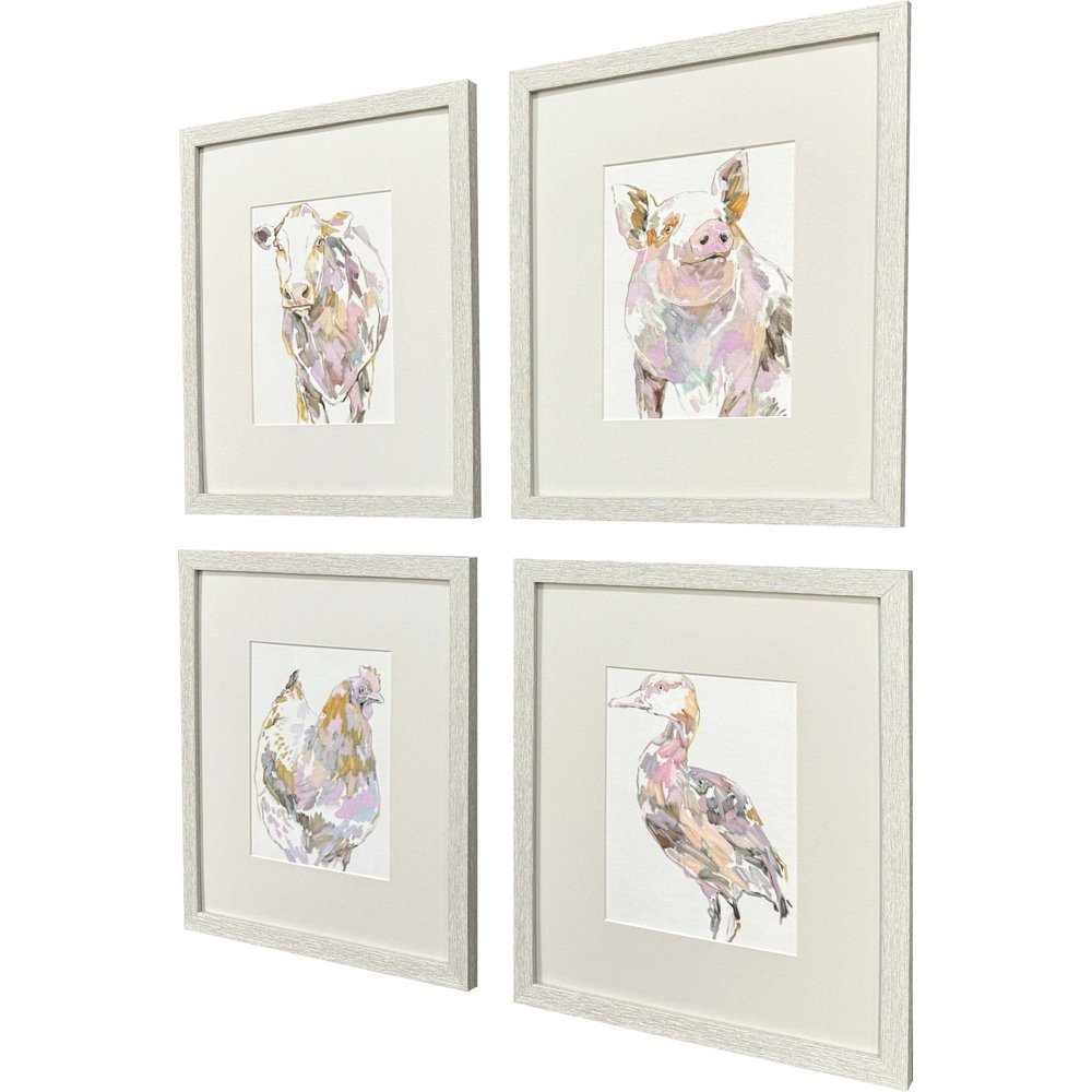 Set Of Four Barnyard Buds Distressed White Framed Wall Art HomeRoots