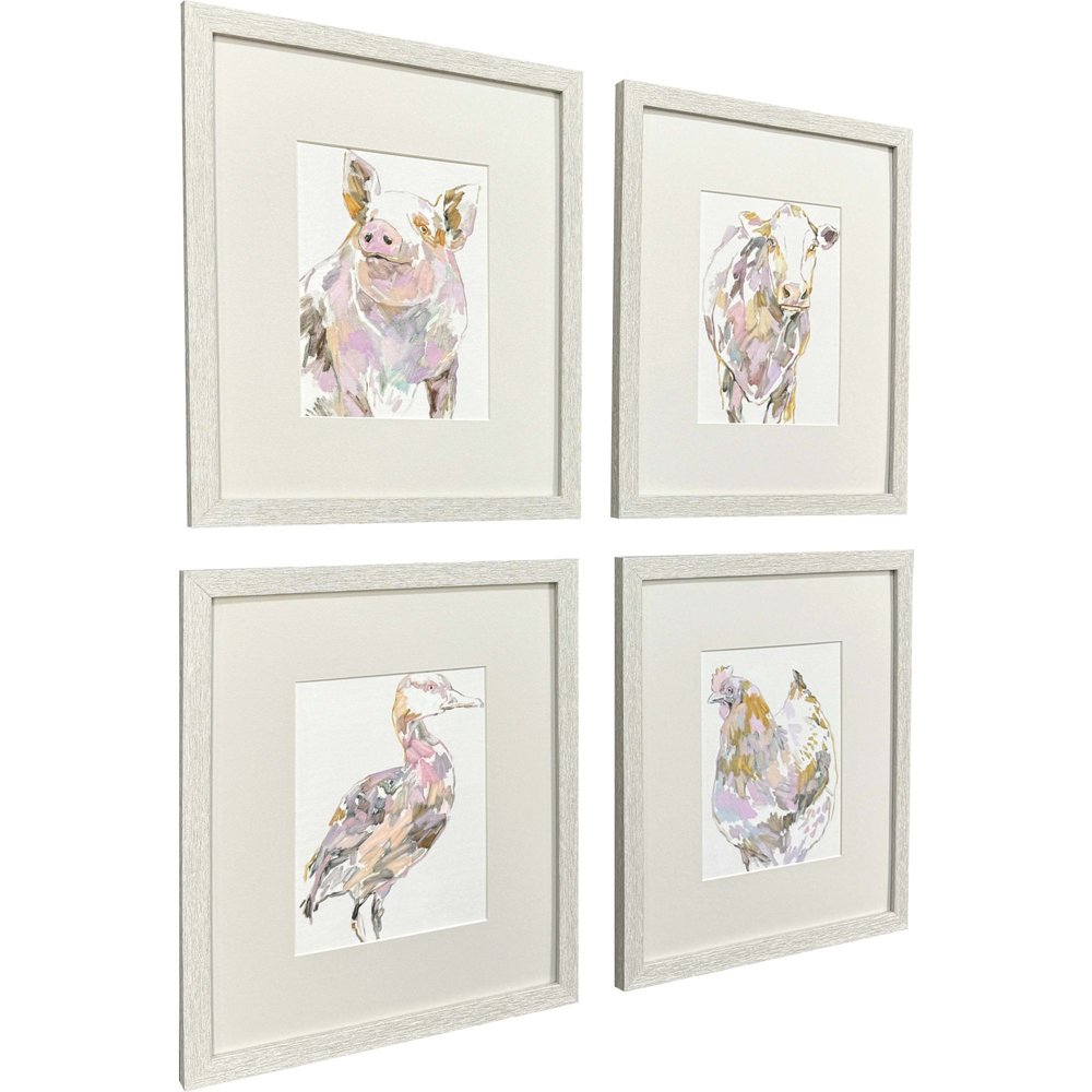 Set Of Four Barnyard Buds Distressed White Framed Wall Art HomeRoots