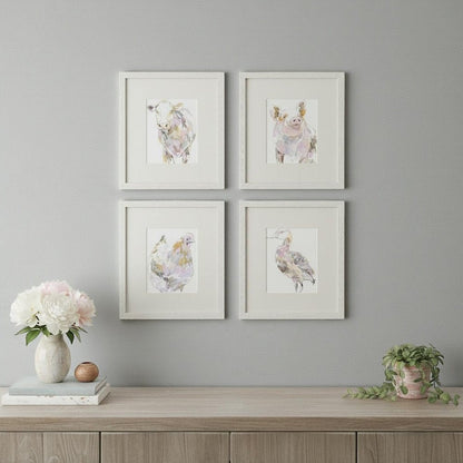 Set Of Four Barnyard Buds Distressed White Framed Wall Art HomeRoots
