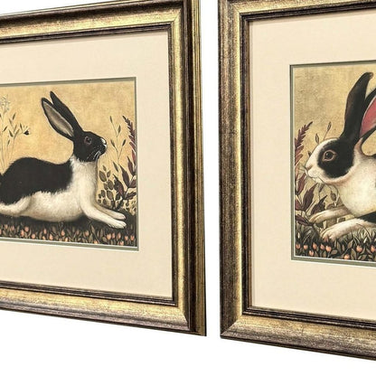 Set Of Two Folk Art Rabbit Gold Framed Wall Art HomeRoots