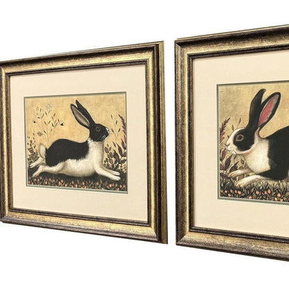 Set Of Two Folk Art Rabbit Gold Framed Wall Art HomeRoots