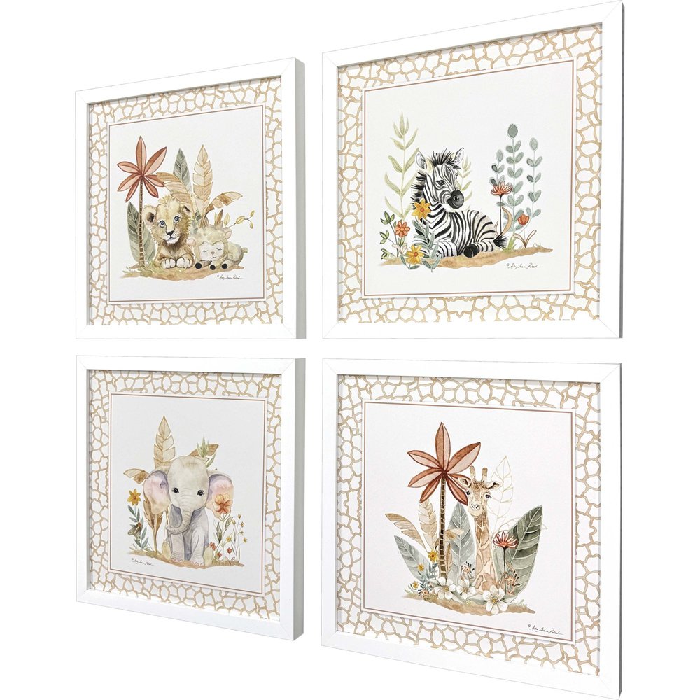 Set Of Four Youthful Animals White Framed Wall Art HomeRoots