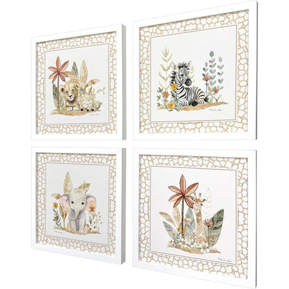Set Of Four Youthful Animals White Framed Wall Art HomeRoots