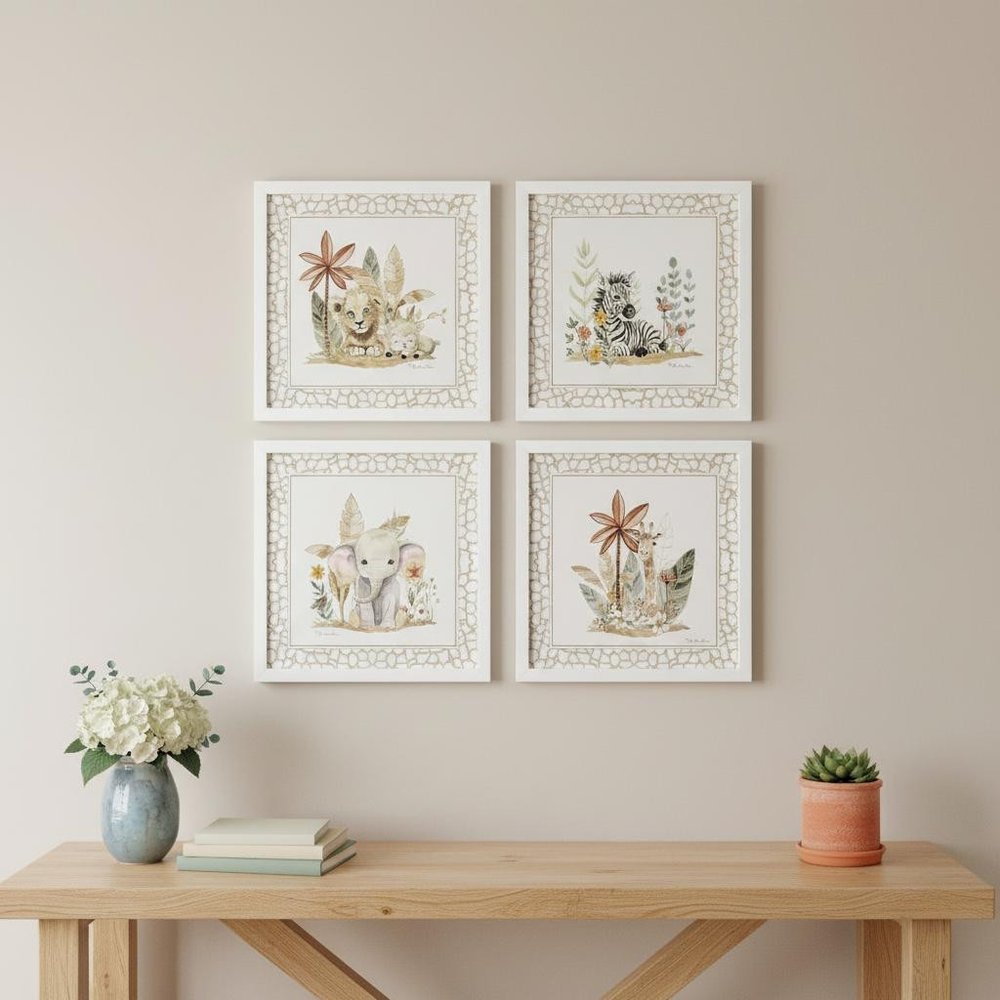 Set Of Four Youthful Animals White Framed Wall Art HomeRoots