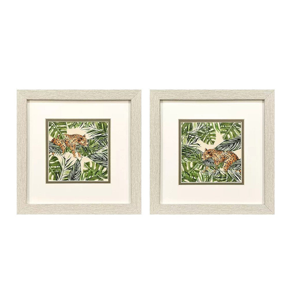 Set Of Two Jungle Hangout Distressed White Framed Wall Art HomeRoots