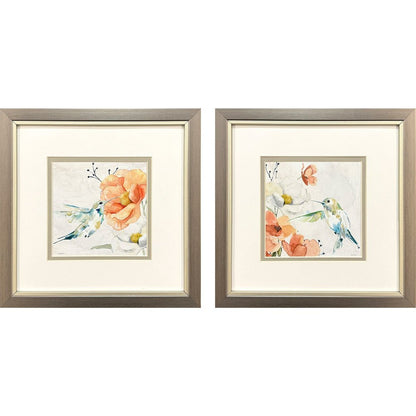 Set Of Two Floral Hummingbird Silver Framed Wall Art HomeRoots
