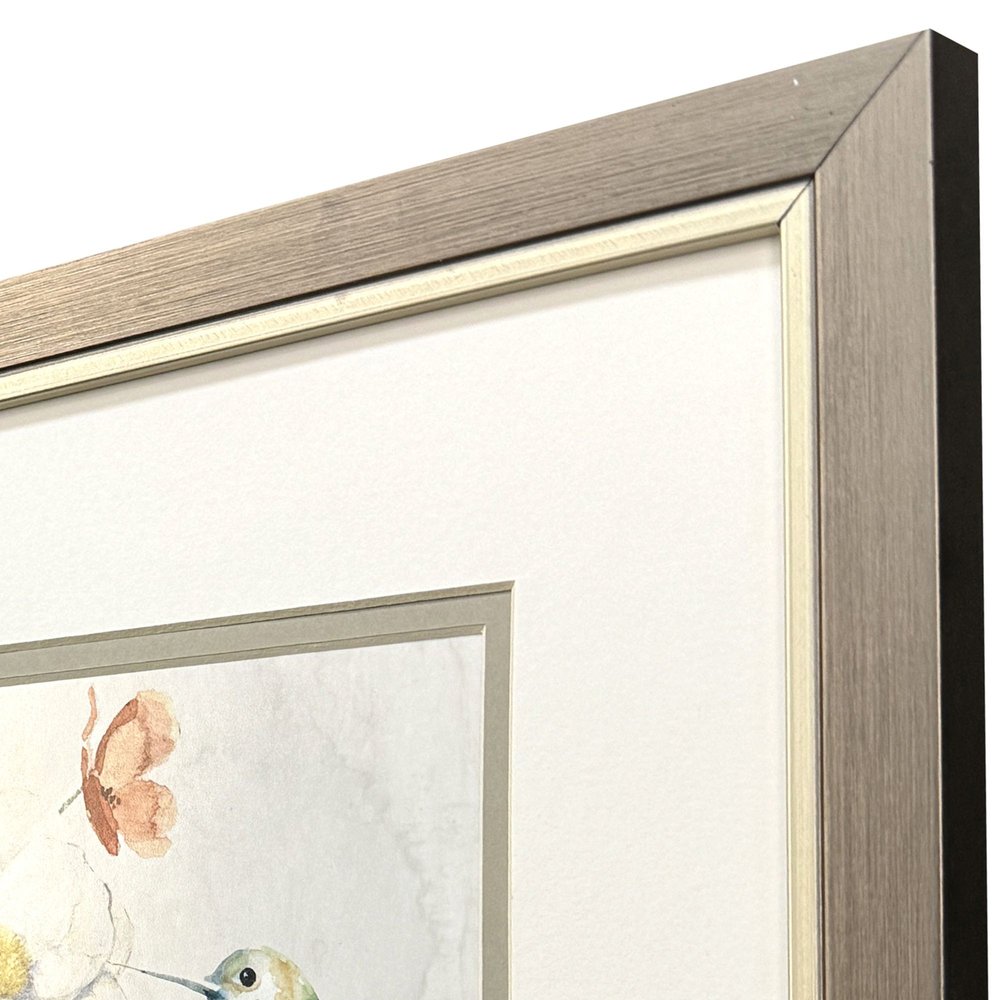 Set Of Two Floral Hummingbird Silver Framed Wall Art HomeRoots
