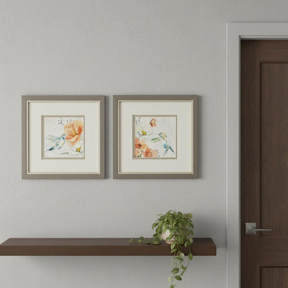 Set Of Two Floral Hummingbird Silver Framed Wall Art HomeRoots
