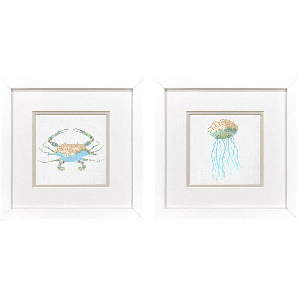 Set Of Two Sea Creatures II White Framed Wall Art HomeRoots