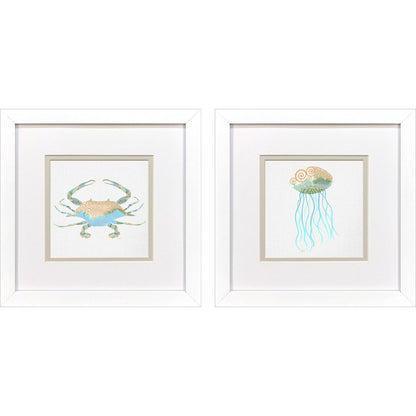 Set Of Two Sea Creatures II White Framed Wall Art HomeRoots
