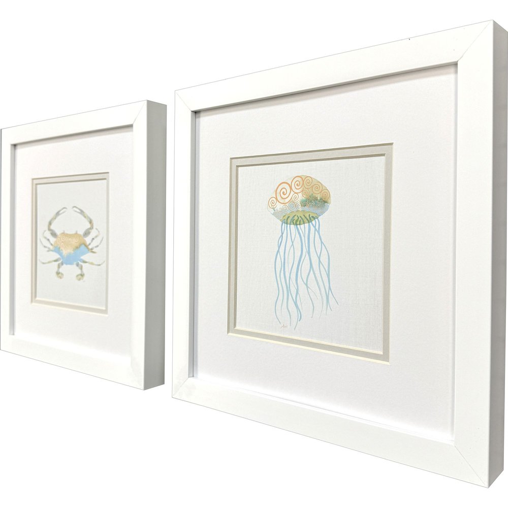 Set Of Two Sea Creatures II White Framed Wall Art HomeRoots