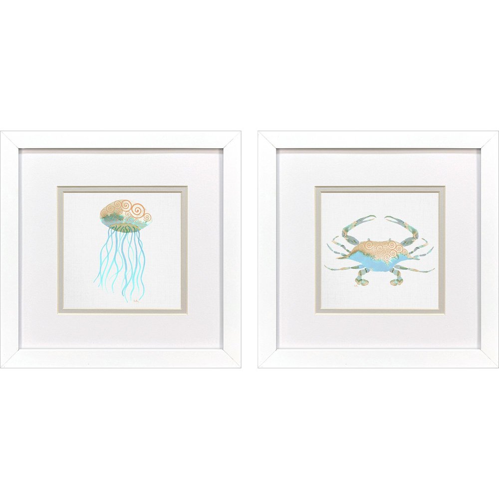 Set Of Two Sea Creatures II White Framed Wall Art HomeRoots