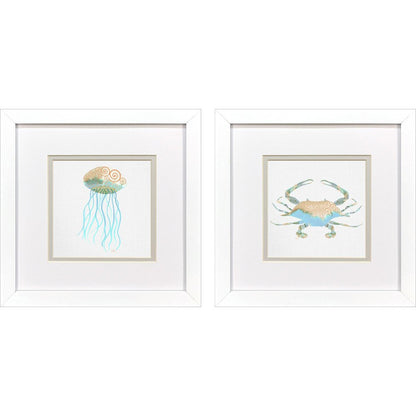 Set Of Two Sea Creatures II White Framed Wall Art HomeRoots