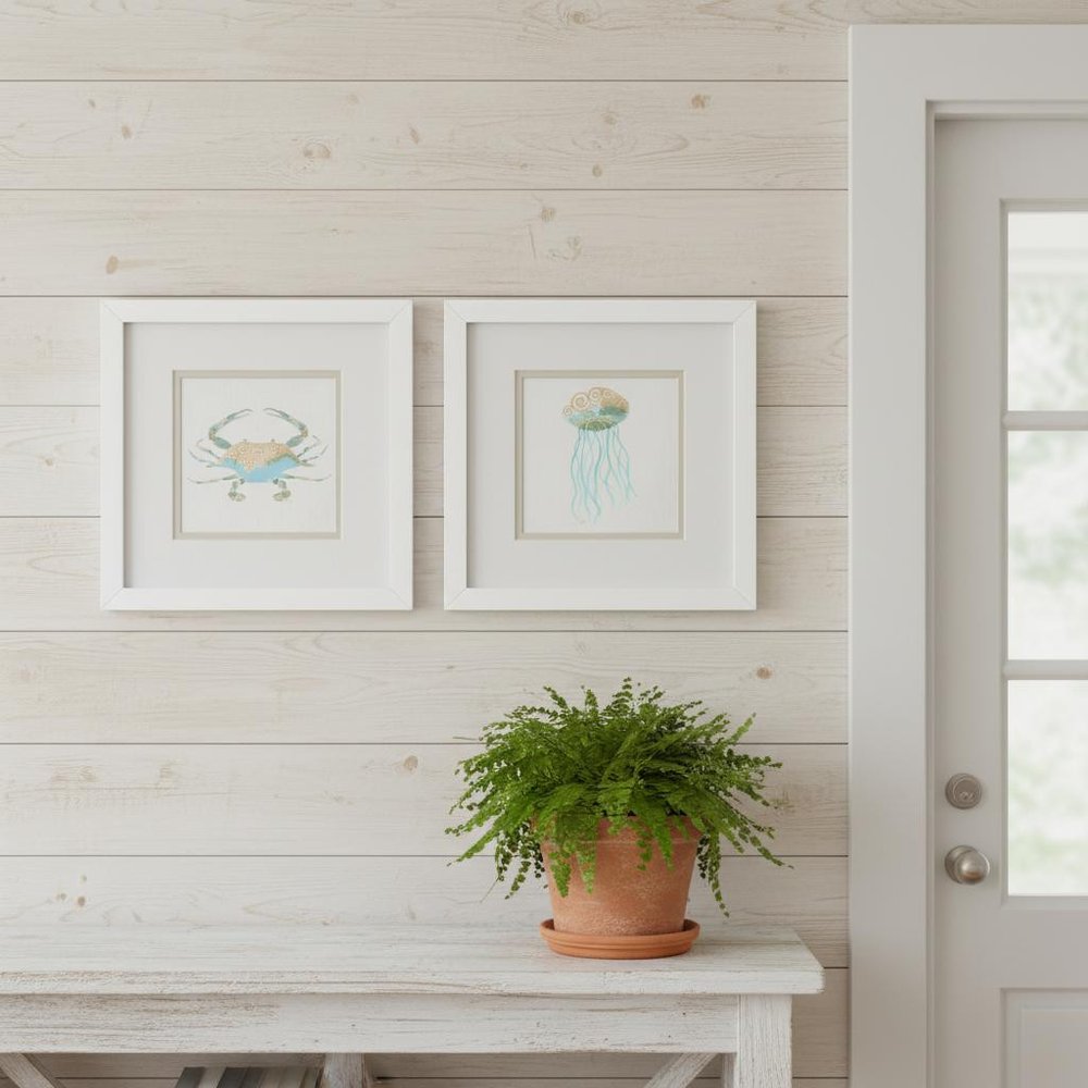 Set Of Two Sea Creatures II White Framed Wall Art HomeRoots