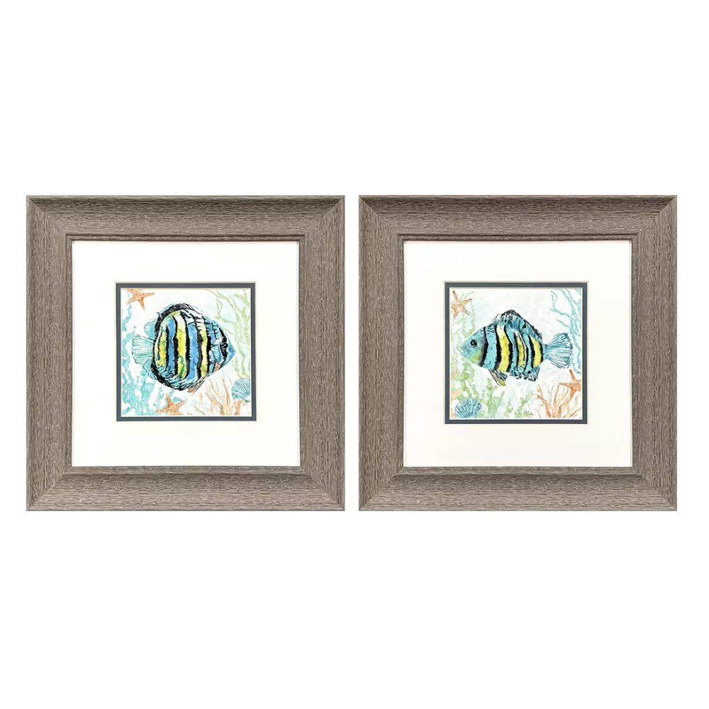 Set Of Two Striped Tropical Fish Brown Framed Wall Art HomeRoots