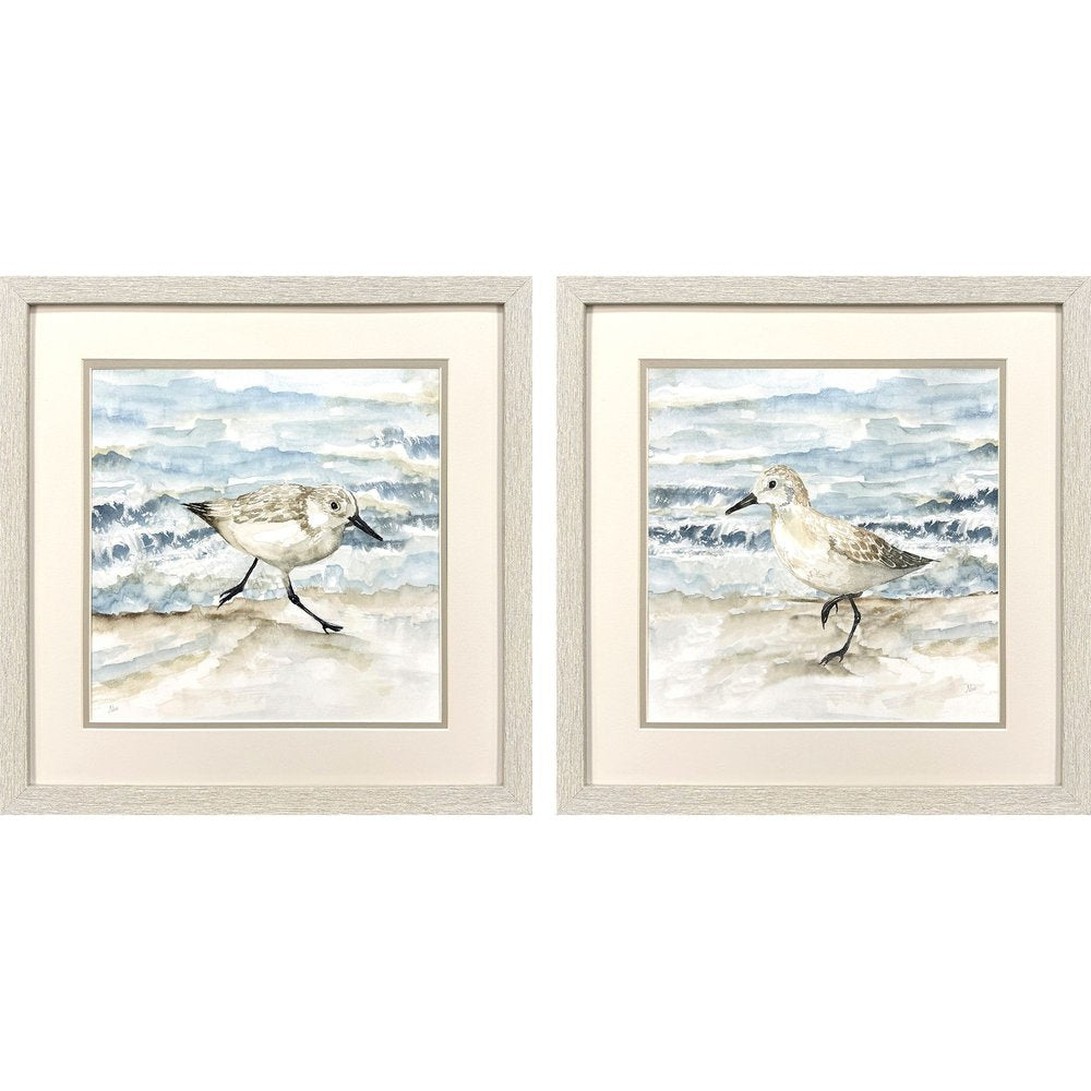 Set Of Two Beach Sandpipers Distressed White Framed Wall Art HomeRoots