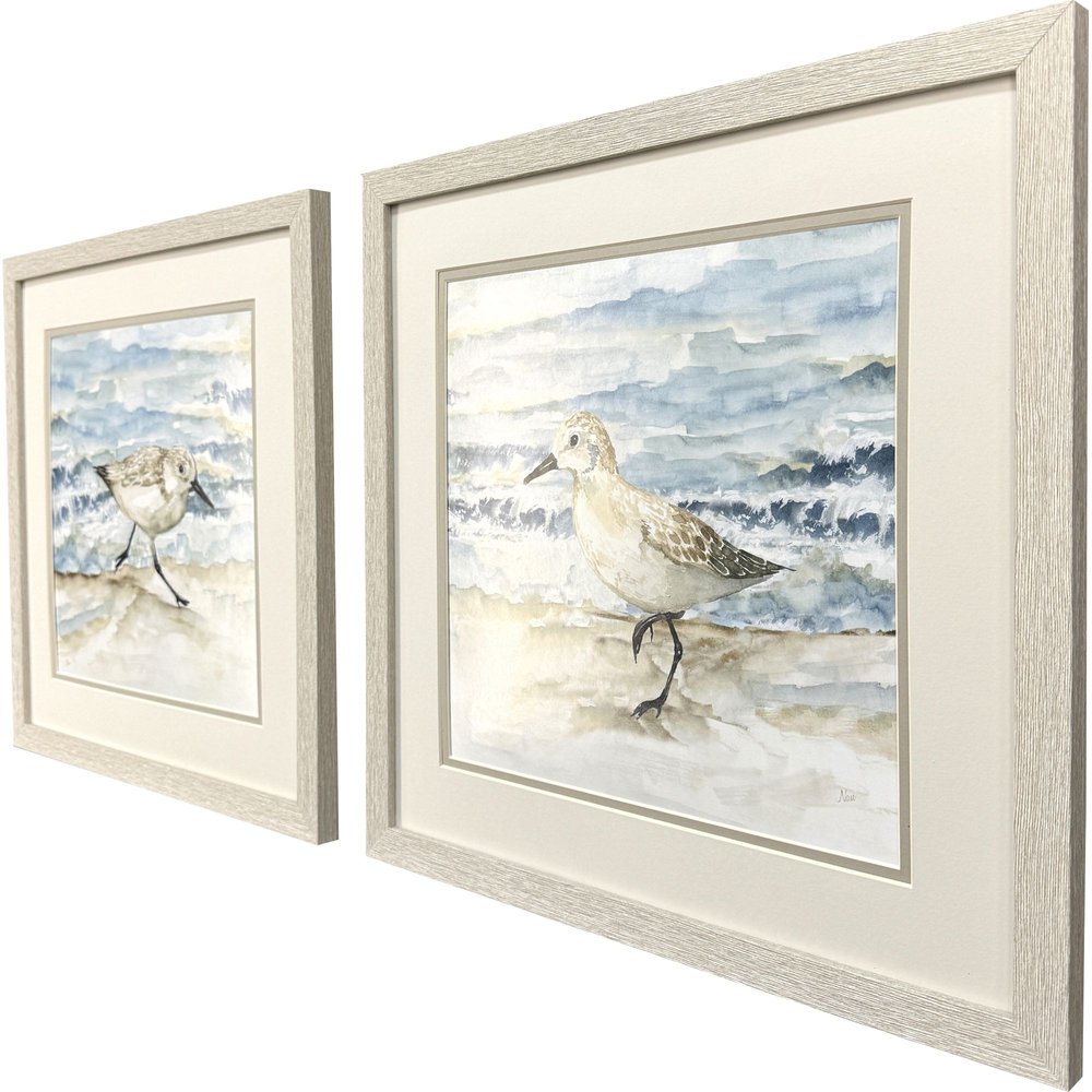 Set Of Two Beach Sandpipers Distressed White Framed Wall Art HomeRoots