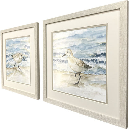 Set Of Two Beach Sandpipers Distressed White Framed Wall Art HomeRoots