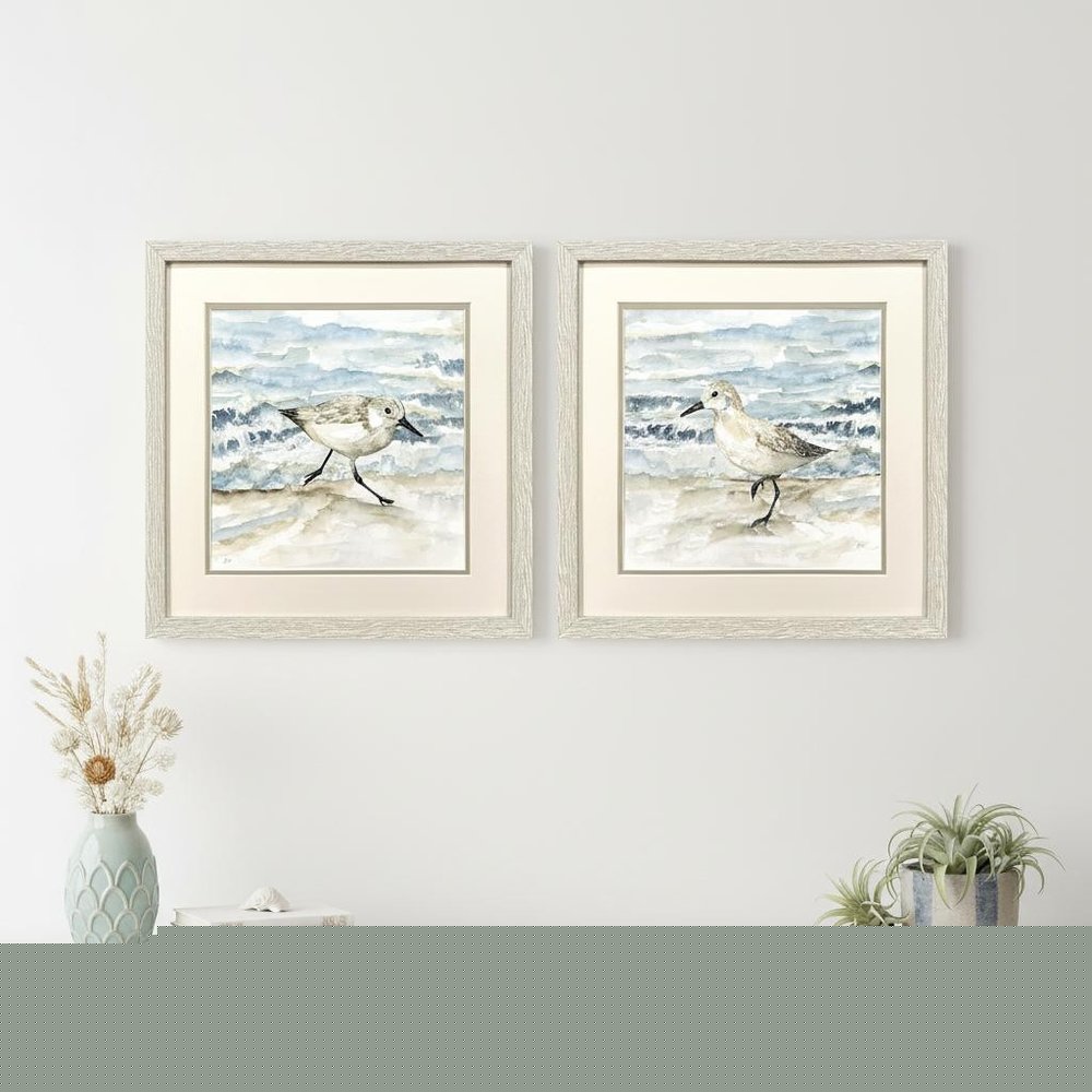 Set Of Two Beach Sandpipers Distressed White Framed Wall Art HomeRoots