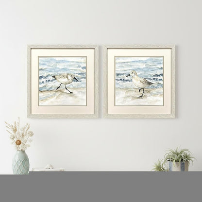 Set Of Two Beach Sandpipers Distressed White Framed Wall Art HomeRoots