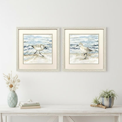Set Of Two Beach Sandpipers Distressed White Framed Wall Art HomeRoots