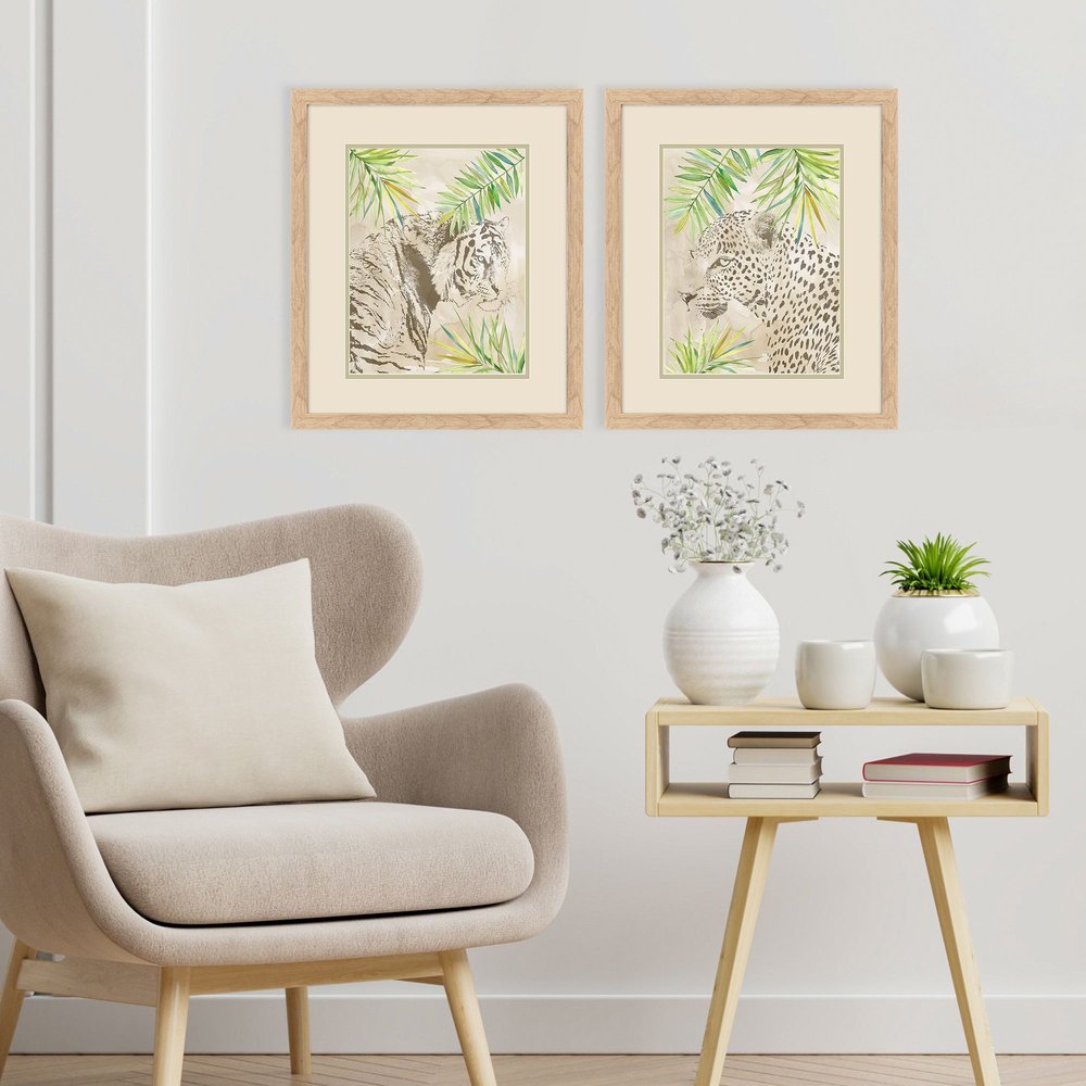 Set Of Two Boho Jungle Cat Brown Framed Wall Art HomeRoots
