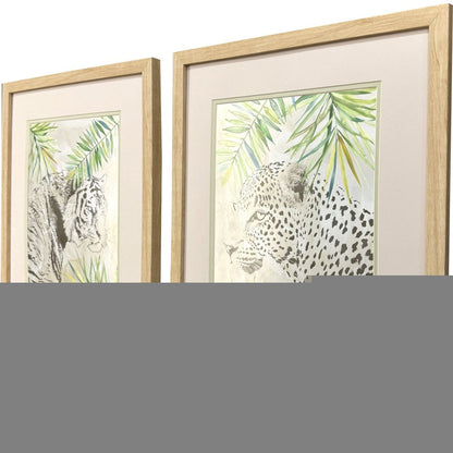 Set Of Two Boho Jungle Cat Brown Framed Wall Art HomeRoots