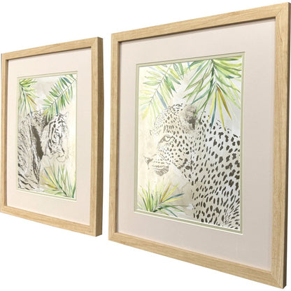 Set Of Two Boho Jungle Cat Brown Framed Wall Art HomeRoots