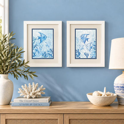 Set Of Two 11" x 9" Angel Fish White Framed Wall Art