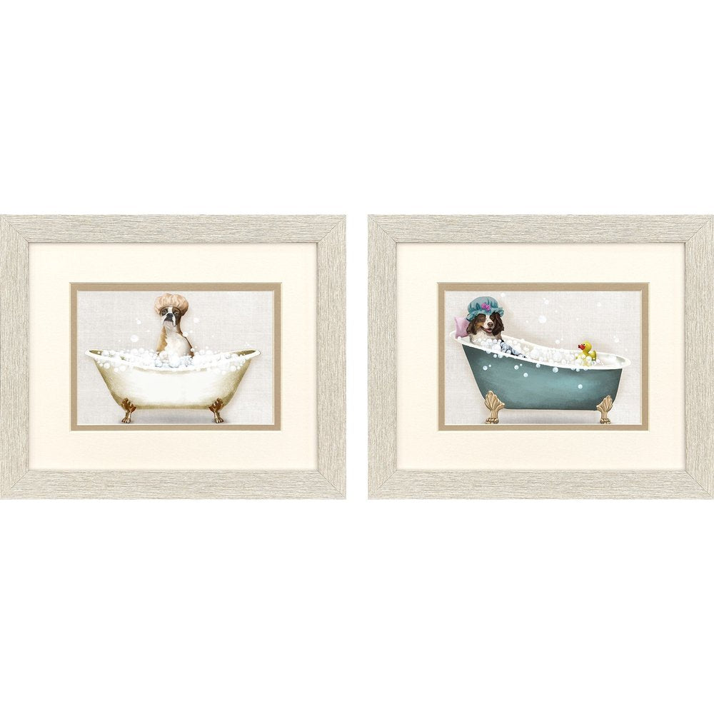 Set Of Two Bath Dogs I Distressed White Framed Wall Art HomeRoots