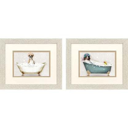 Set Of Two Bath Dogs I Distressed White Framed Wall Art HomeRoots