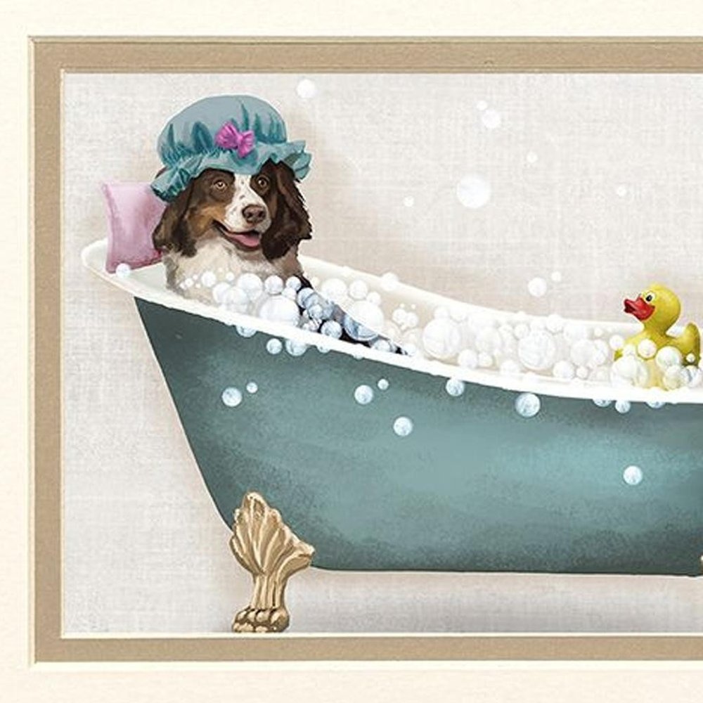 Set Of Two Bath Dogs I Distressed White Framed Wall Art HomeRoots