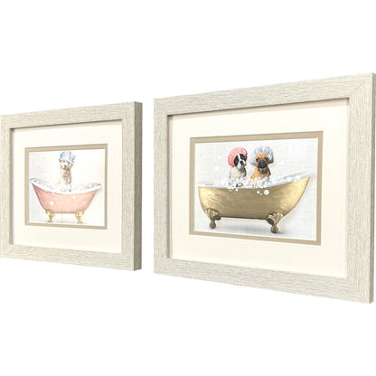 Set Of Two Bath Dogs II Distressed White Framed Wall Art HomeRoots