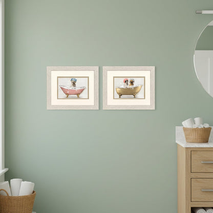 Set Of Two Bath Dogs II Distressed White Framed Wall Art HomeRoots