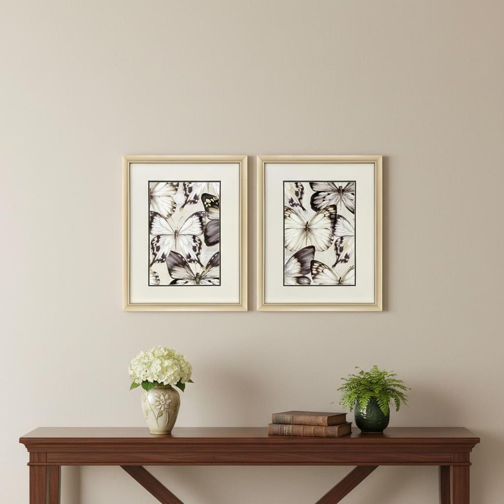 Set Of Two Butterfly Cluster Gold Framed Wall Art HomeRoots