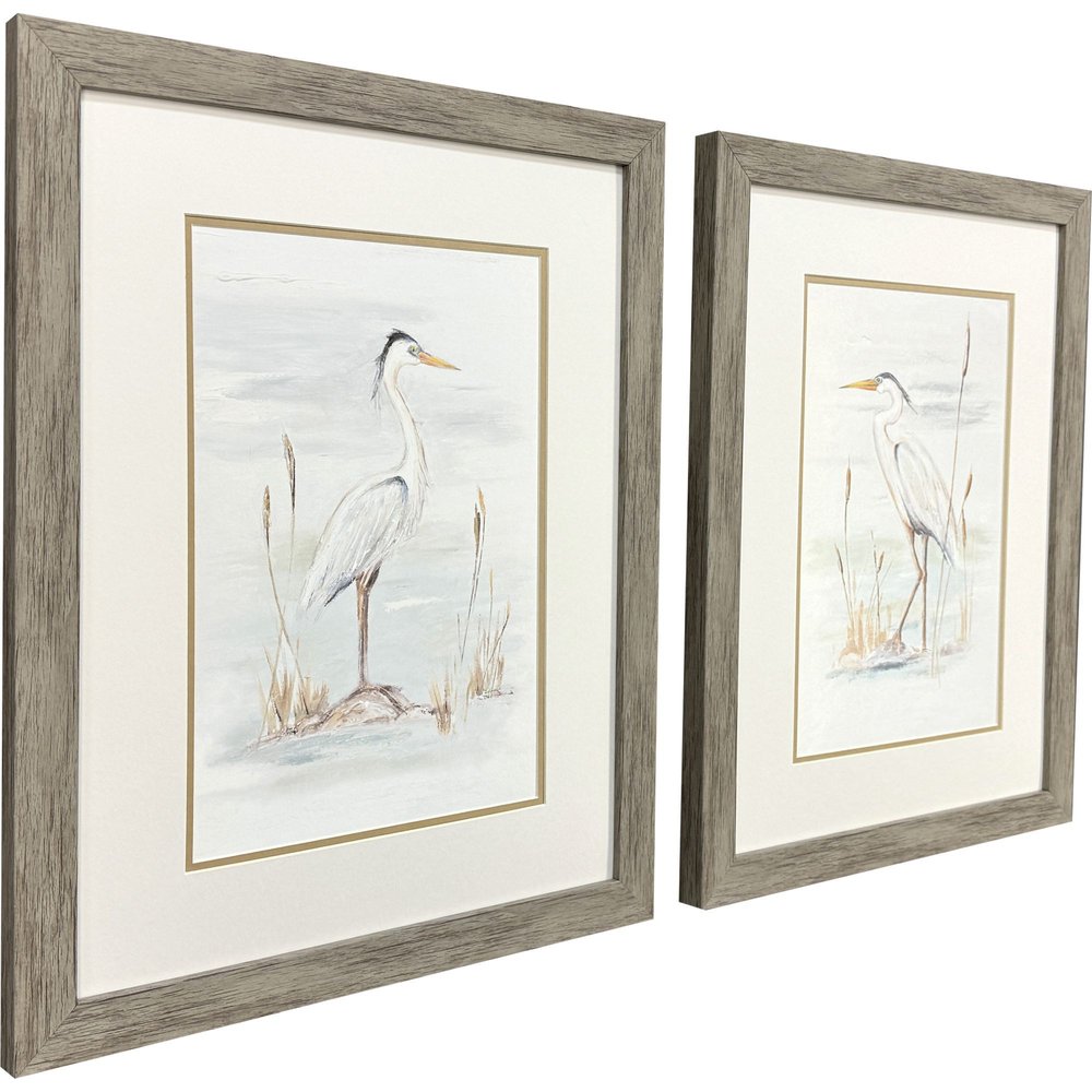 Set Of Two Heron Stance Brown Framed Wall Art HomeRoots