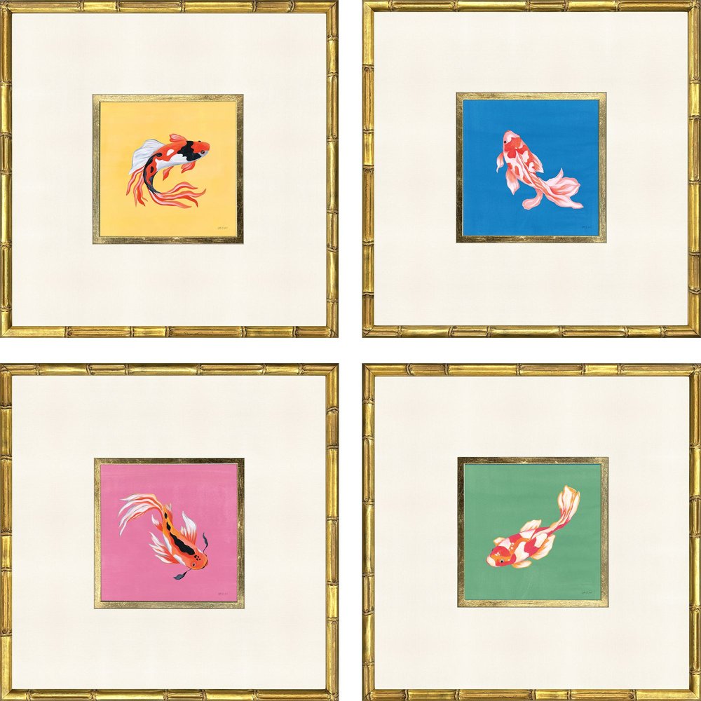Set Of Four Colorful Koi Gold Framed Wall Art HomeRoots