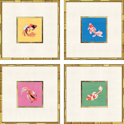 Set Of Four Colorful Koi Gold Framed Wall Art HomeRoots