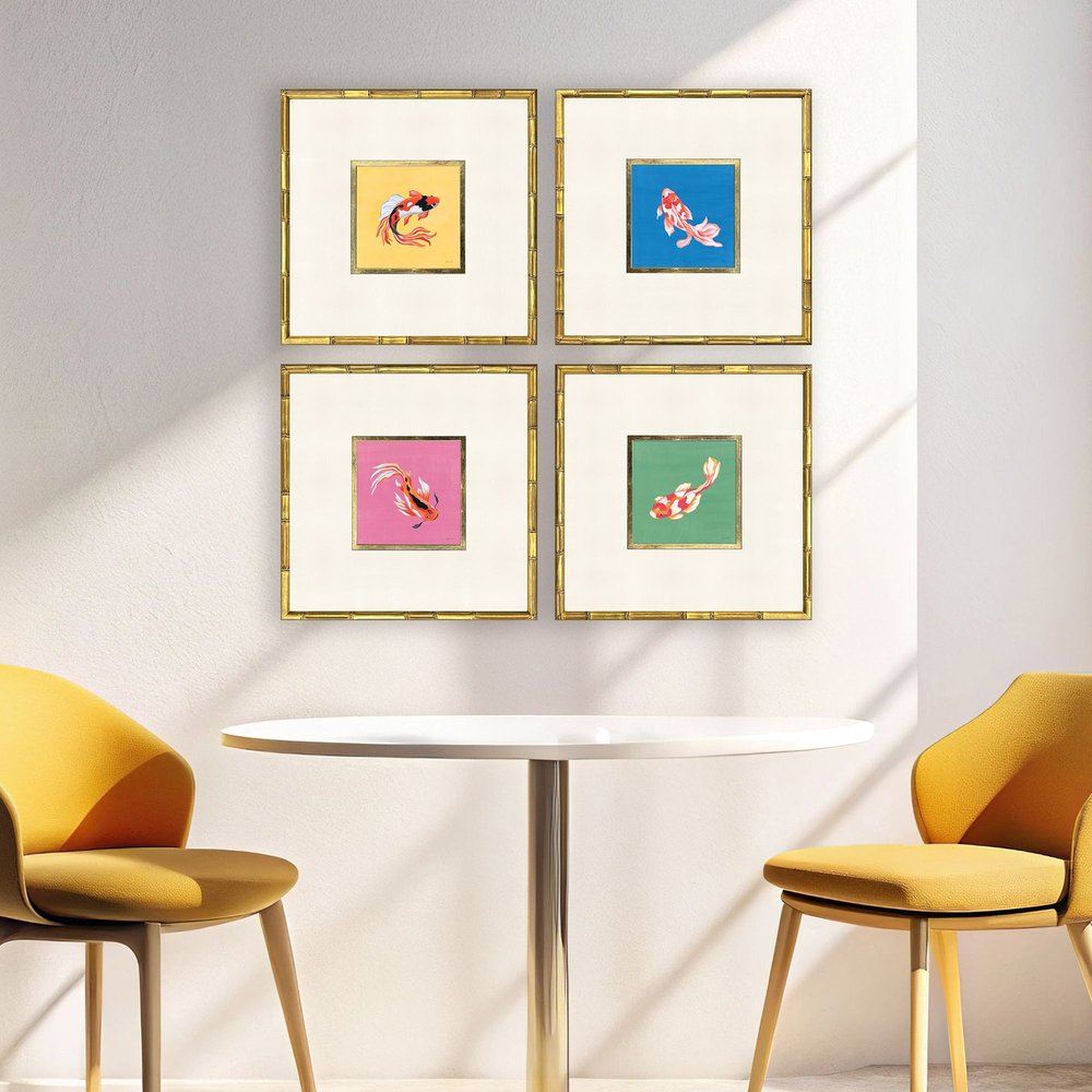 Set Of Four Colorful Koi Gold Framed Wall Art HomeRoots